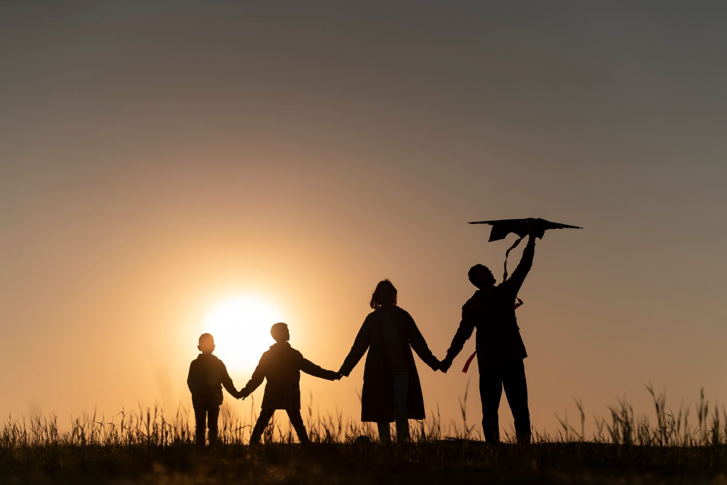 full shot family silhouette having fun at sunset